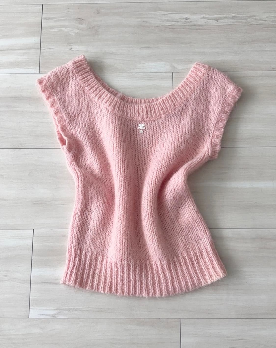 riipi 빈티지 꾸레쥬 couregges 핑크 반팔 니트 발레코어 상품이미지7