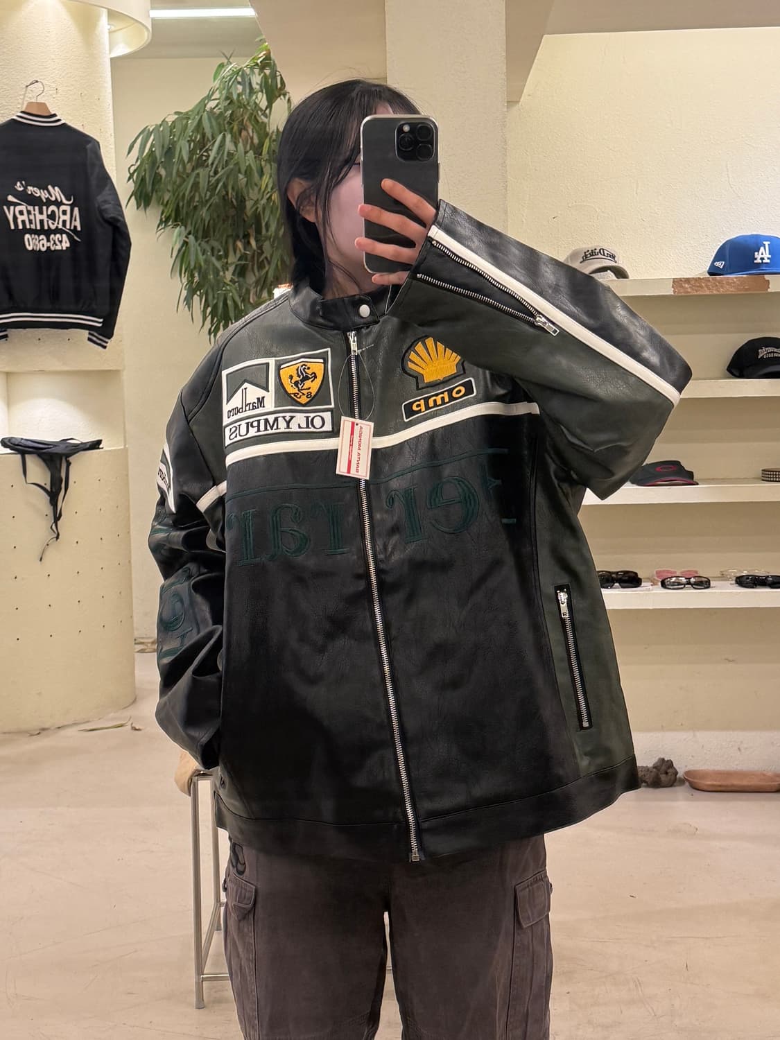 페라리 스폰서 그린 빅로고 레이싱 레더 자켓 U346 상품이미지1