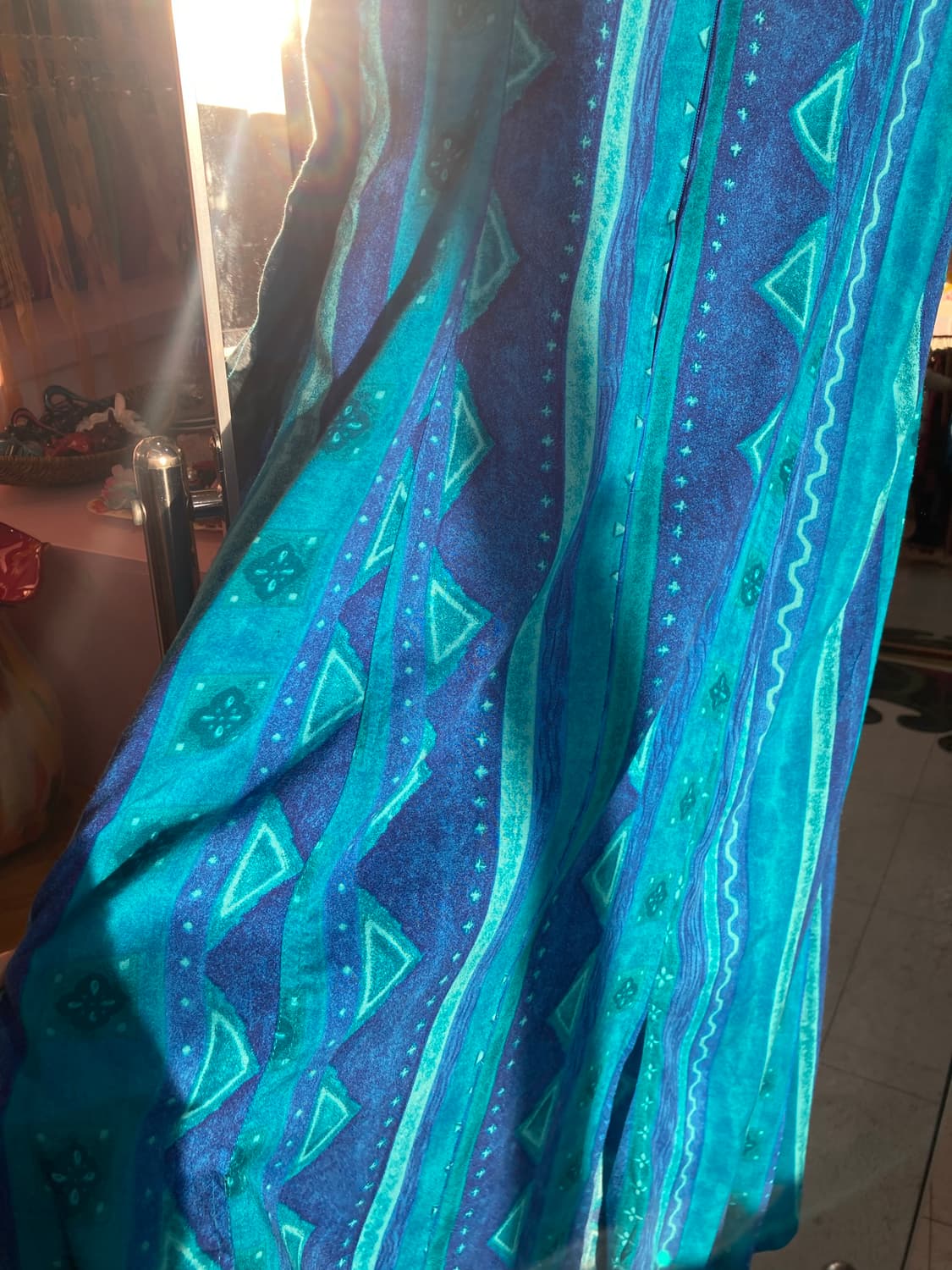 블루 패턴 에스닉 스퀘어넥 원피스 상품이미지8