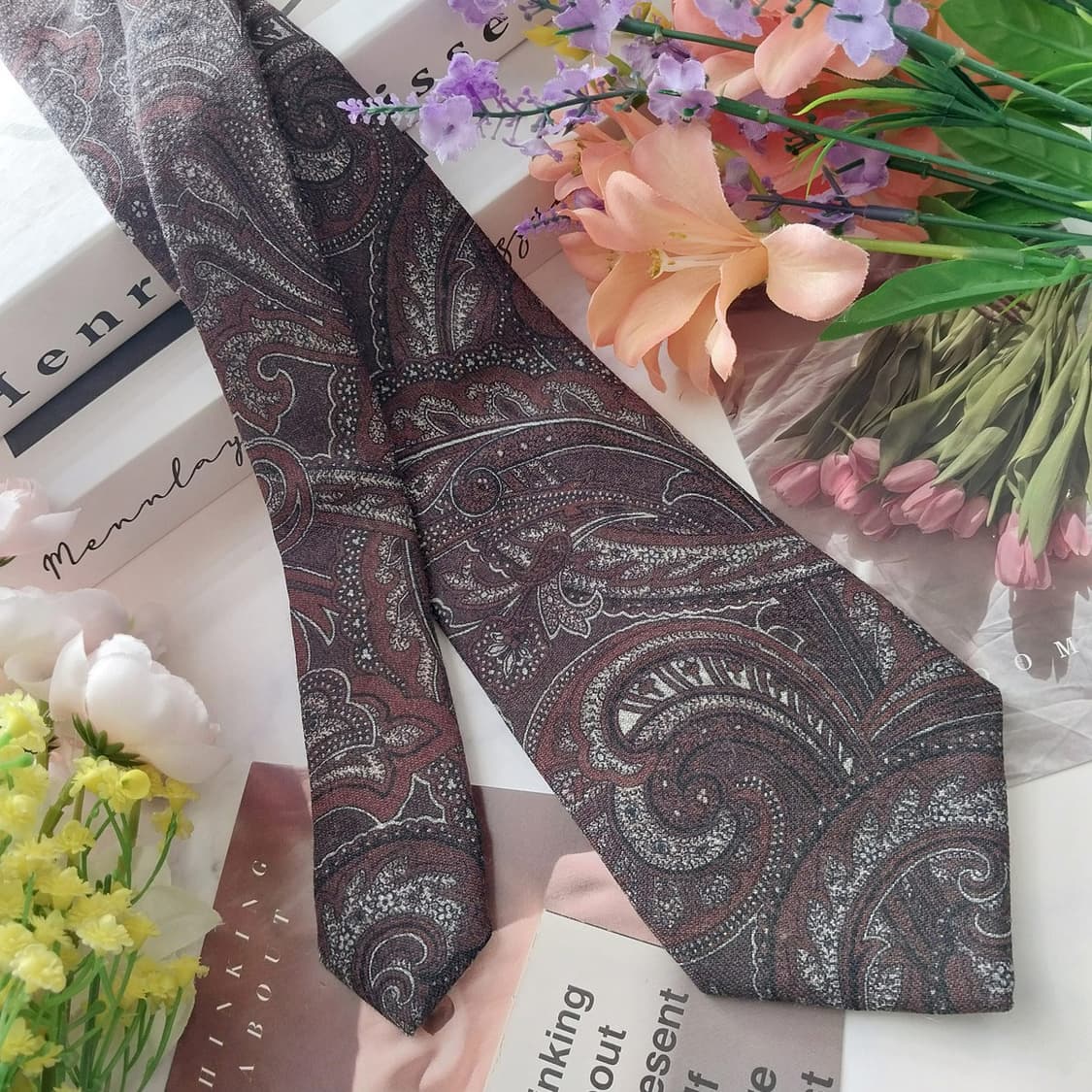 파올로 알비짜티 울 브라운 페이즐리 넥타이 8.8cm A+등급 K1280 상품이미지2