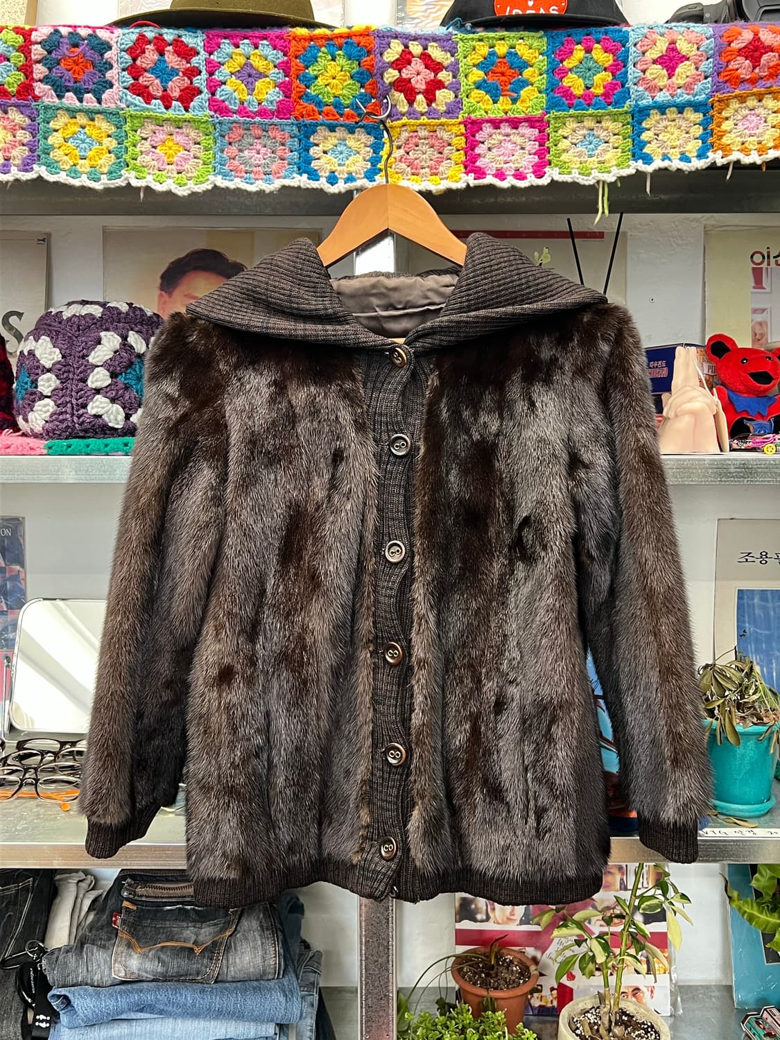 Vintage Brown Fur Hooded Jacket   상품이미지1