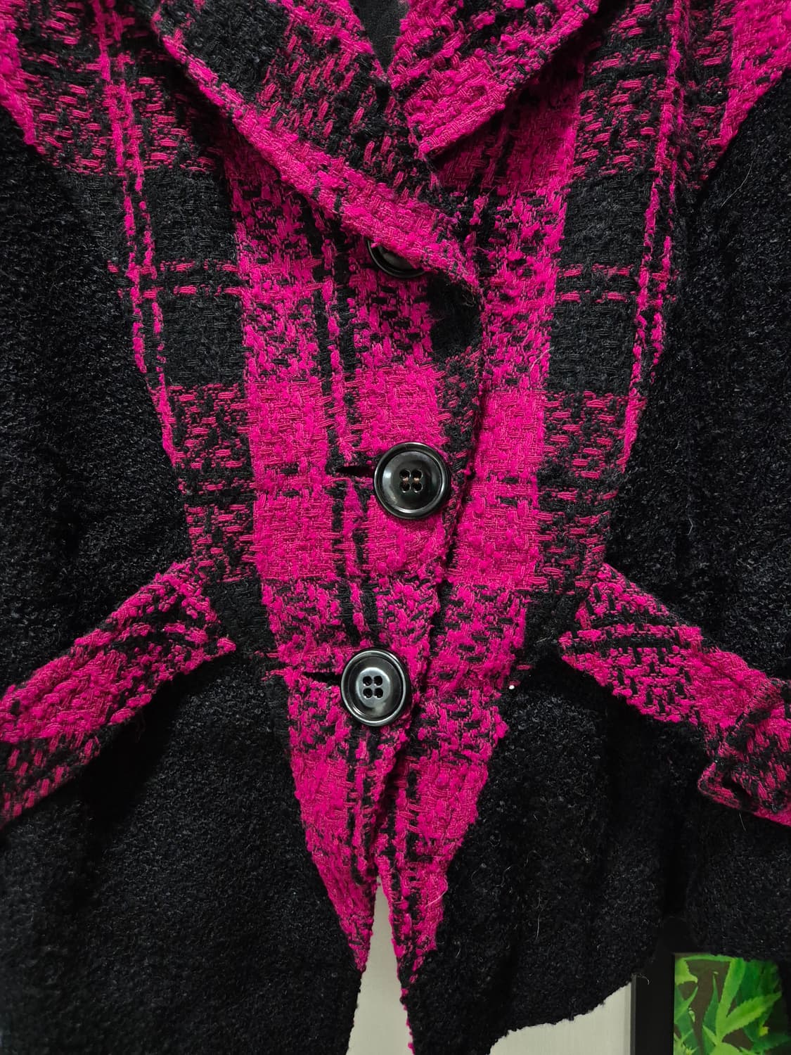 블랙 핑크 체크 봄버스타일 트위드 자켓 상품이미지3