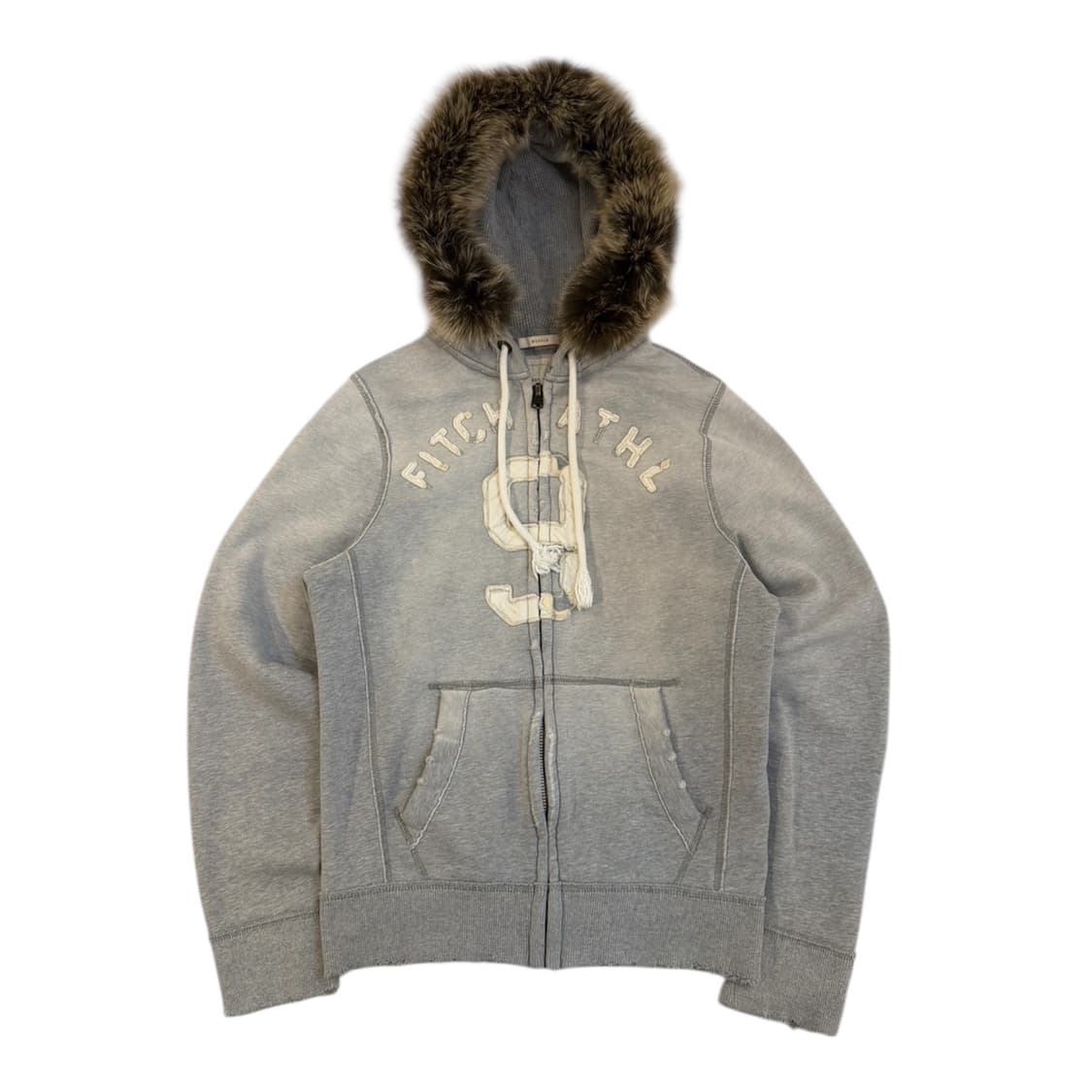 아베크롬비 y2k 울프죠 퍼 후드집업 빈티지 그레이 상품이미지1