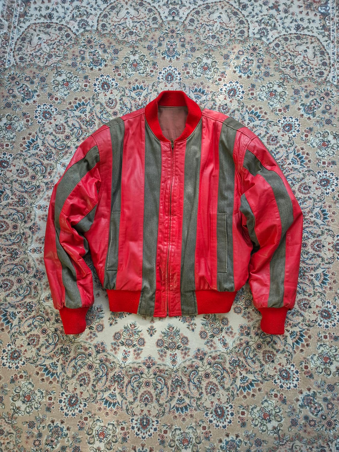 80~90's DOMON 코튼, 레더 바시티 점퍼 상품이미지1