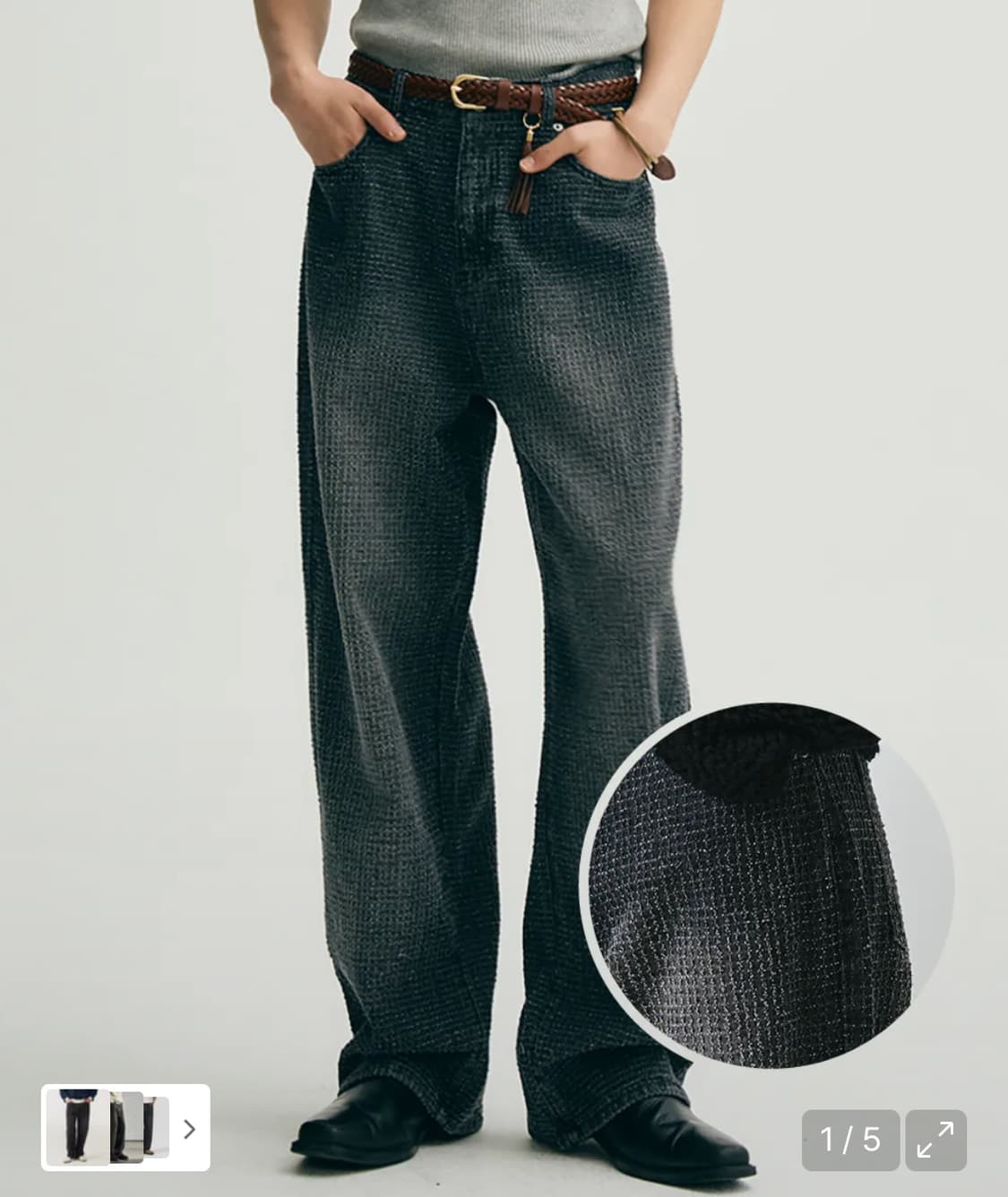 노이어 데미지 스트라이프 데님 블랙 상품이미지2