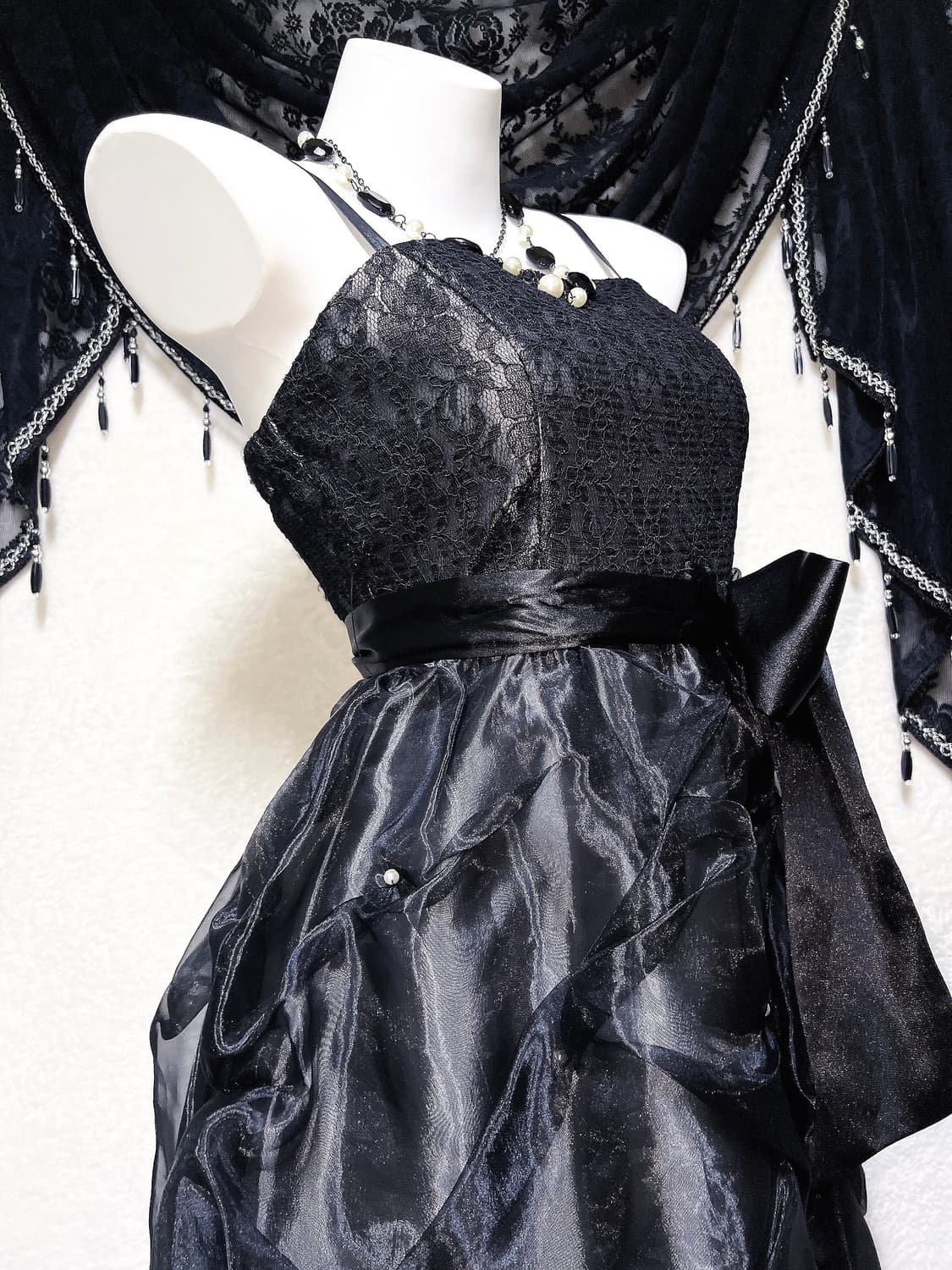 로맨틱고딕 고스로리 히메 블랙 레이스 리본 미니드레스 원피스 파티 핀터 상품이미지8