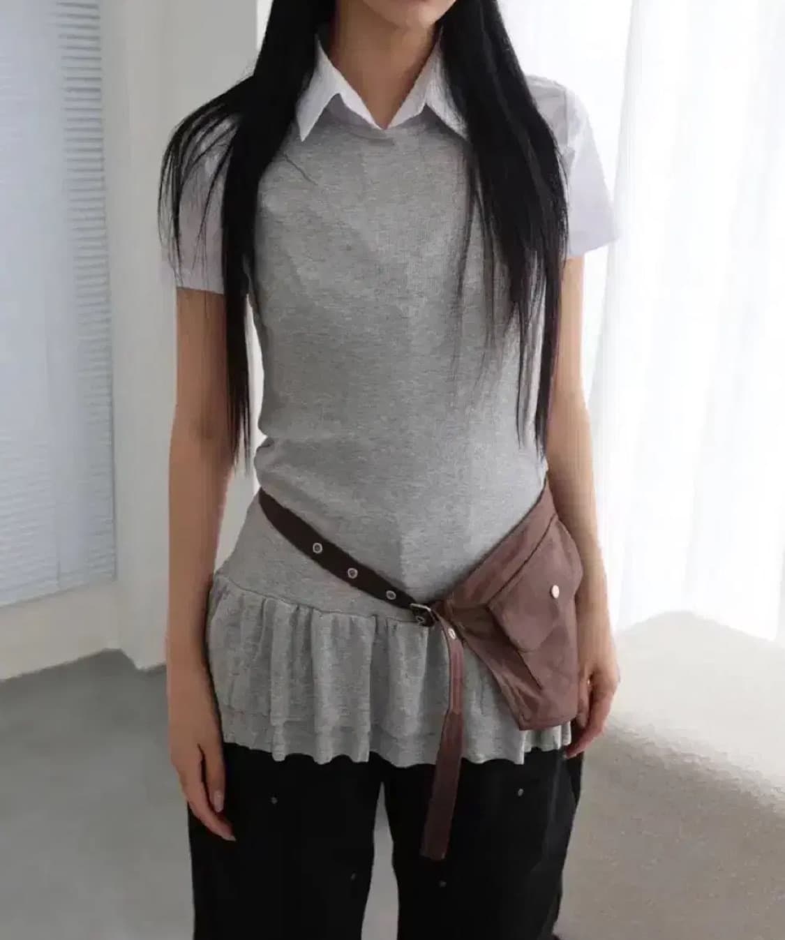 프릴 슬리브리스 탑 상품이미지2