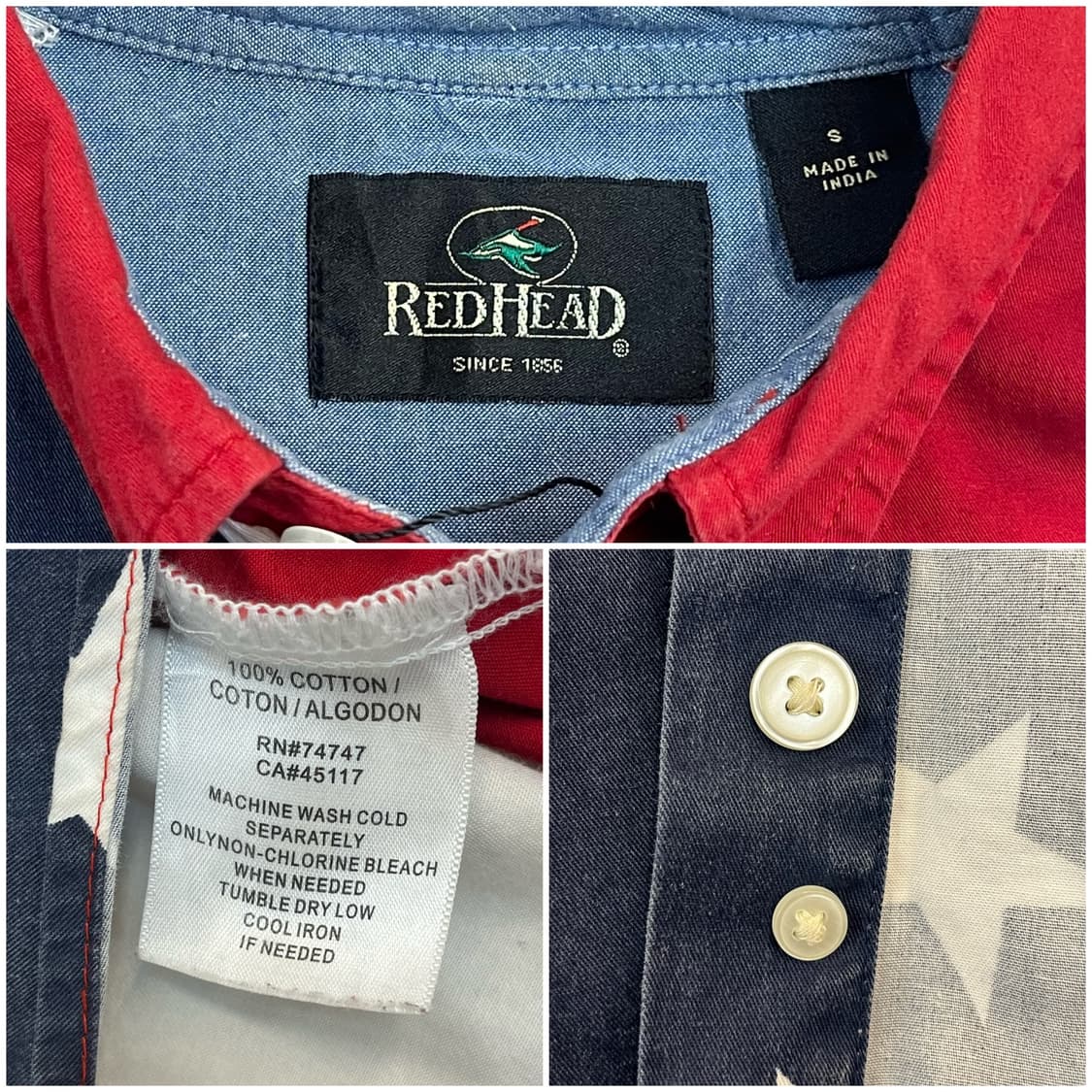 RED HEAD USA 미국 성조기 반팔 셔츠 레드 S #csz3560 상품이미지3