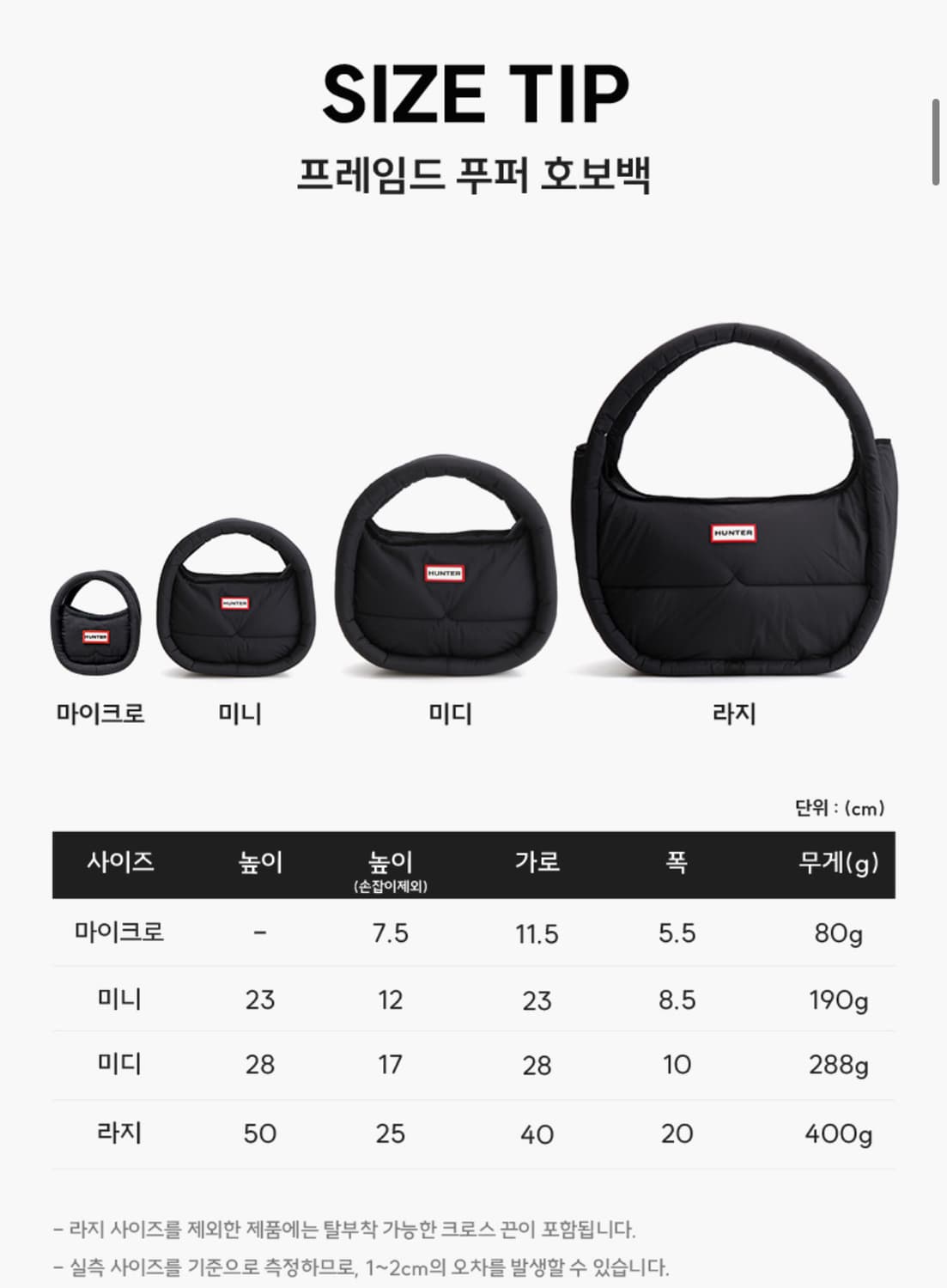 <새상품🖤> 헌터(HUNTER) 프레임드 푸퍼 마이크로 호보백 블랙 상품이미지6