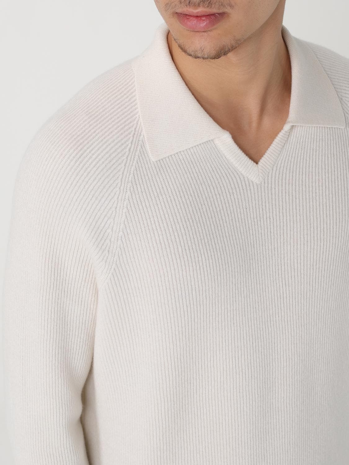 브루넬로 쿠치넬리 캐시미어 브이넥 폴로 니트 스웨터 아이보리 50사이즈 상품이미지8