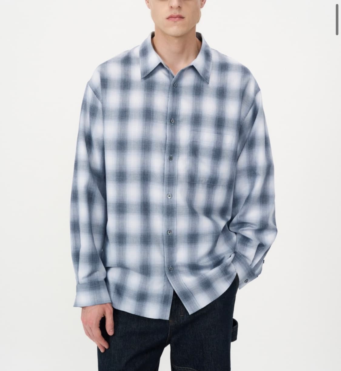 인사일런스 오버핏 체크 셔츠 GREY BLUE L사이즈 상품이미지3