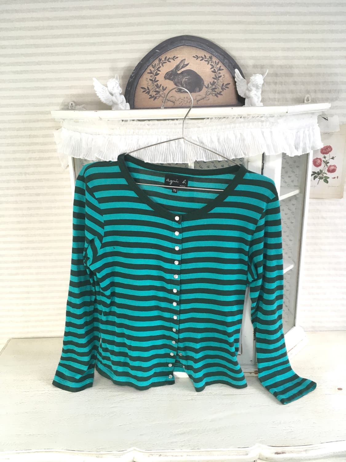 Agnes b. blue green stripe button cardig 상품이미지7