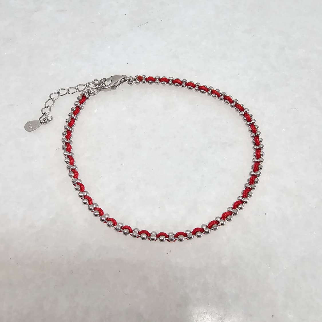 925silver 실크줄 은체인 팔찌(red/black) 상품이미지4