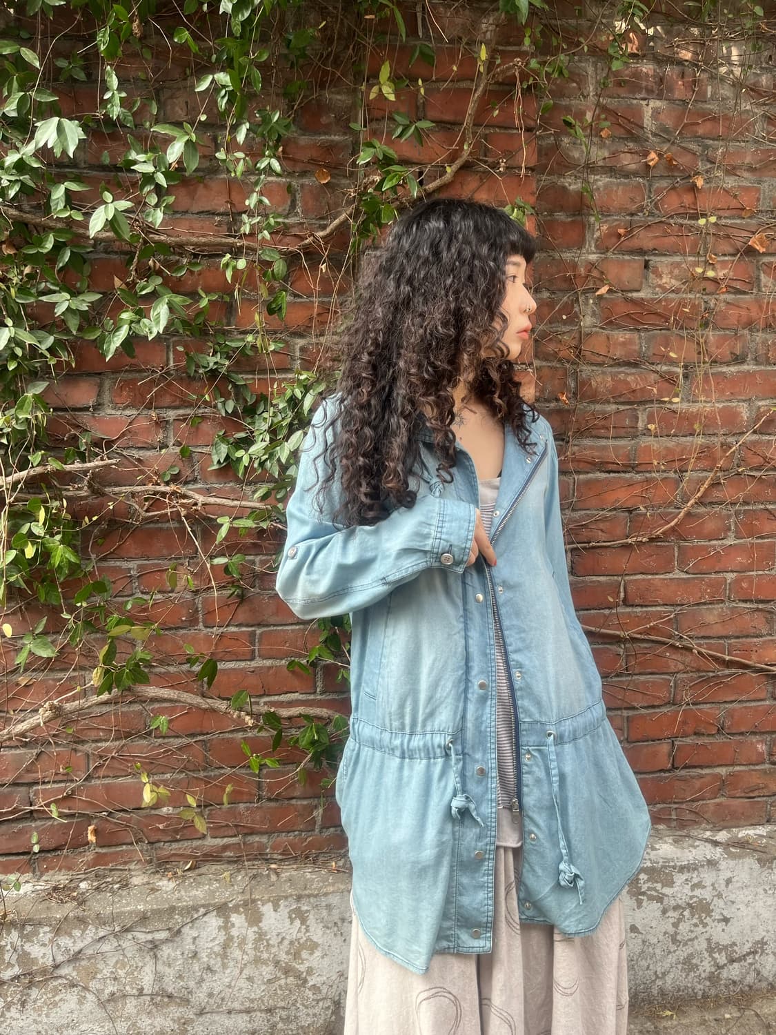 연청 데님 컬러 면 후드 자켓 상품이미지2