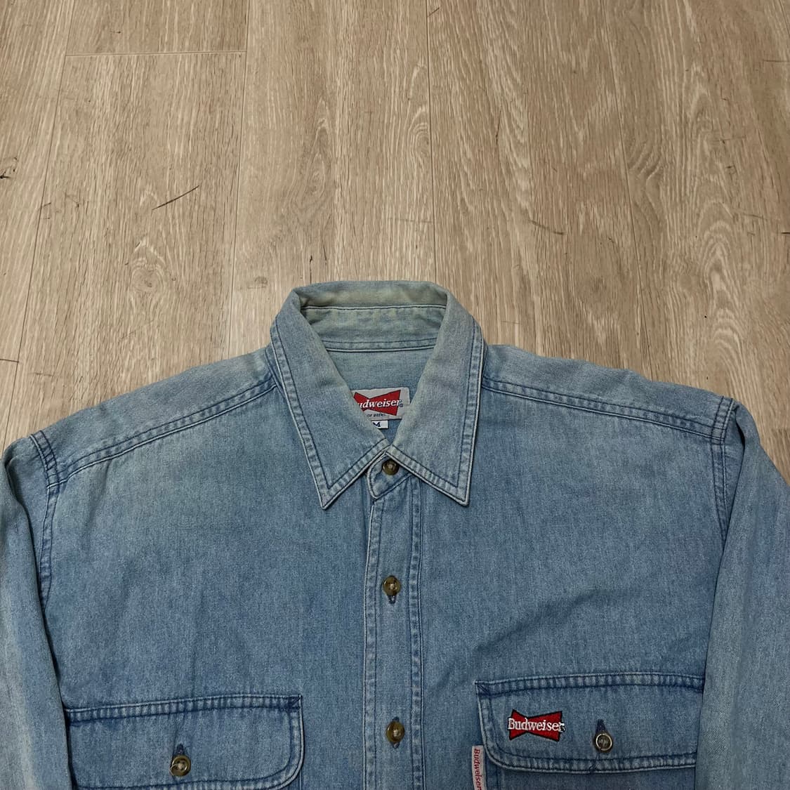 버드와이저 Budweiser 빈티지 자수 로고 데님 셔츠 M/95 상품이미지2