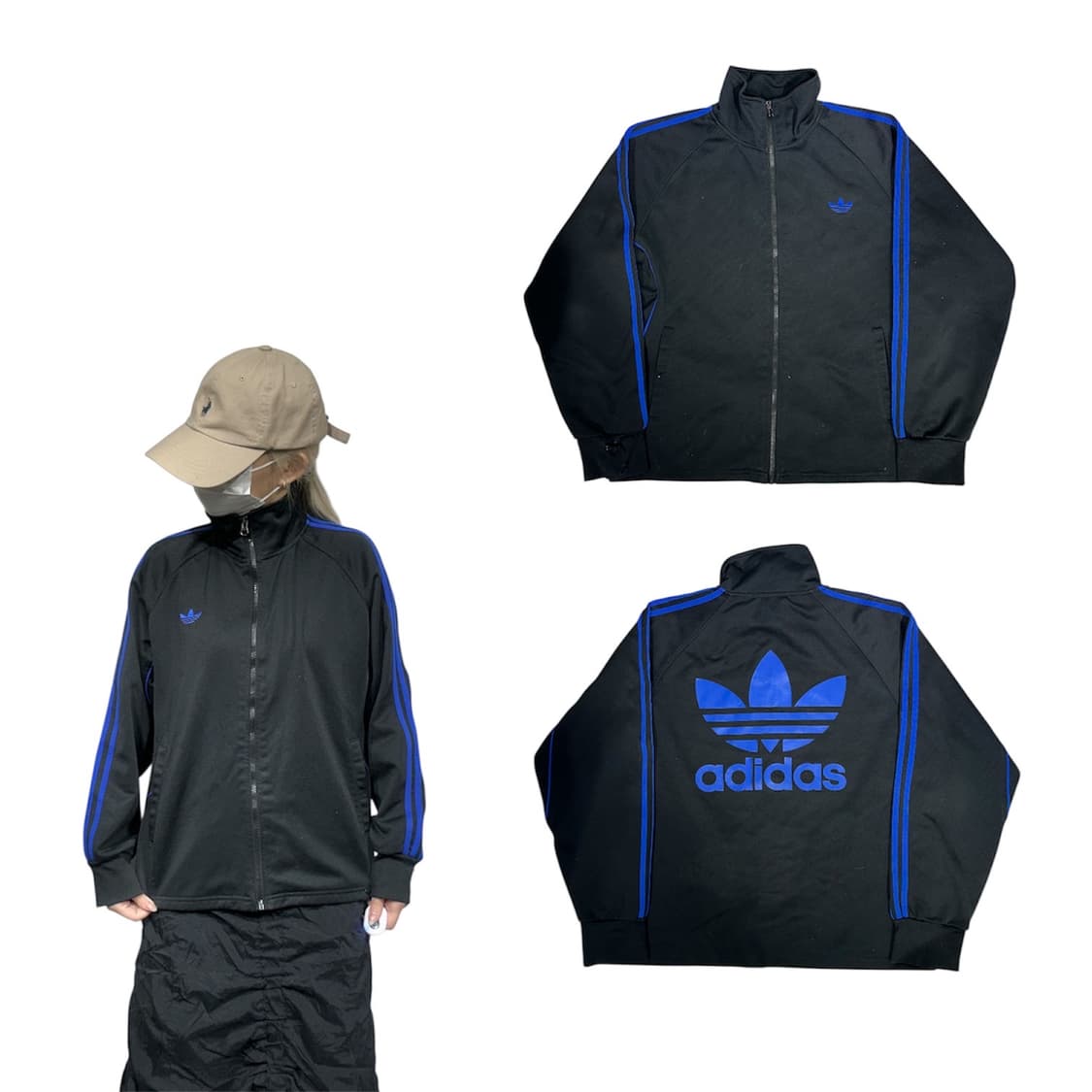 아디다스 블랙 블루 빅 로고 삼선 트랙탑 져지 L 상품이미지1