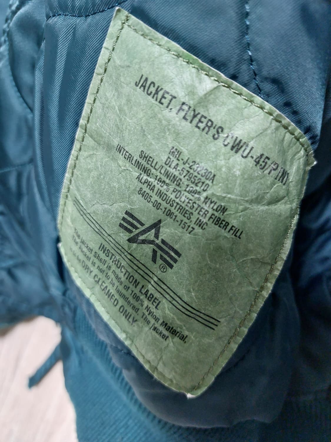 알파인더스트리 cwu-45 포스그린 청록색 ma-1 상품이미지4