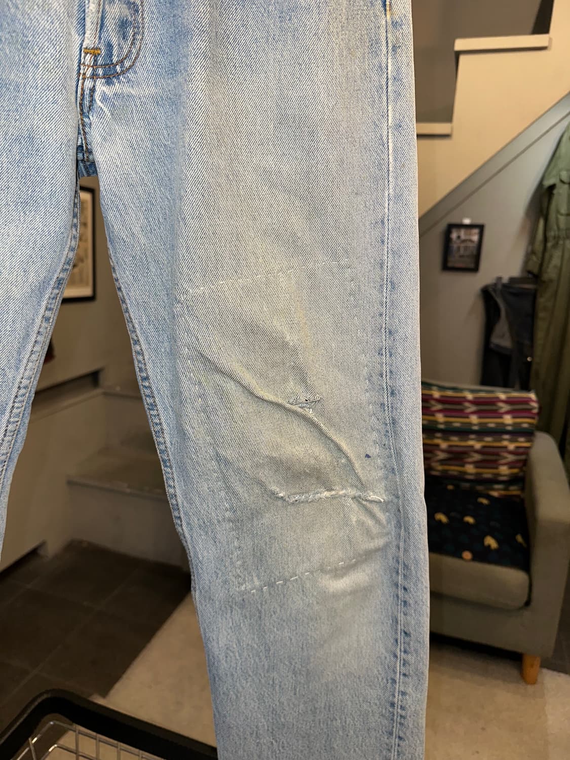 90’s Levi’s 501 repair denim washed pant 상품이미지5