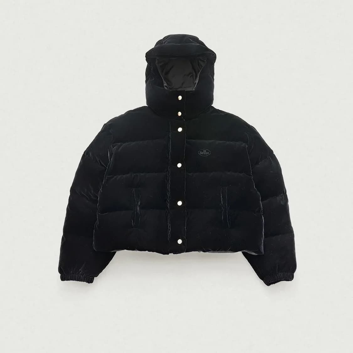 더바넷 벨벳 구스 다운 푸퍼 크롭 패딩 블랙 상품이미지2