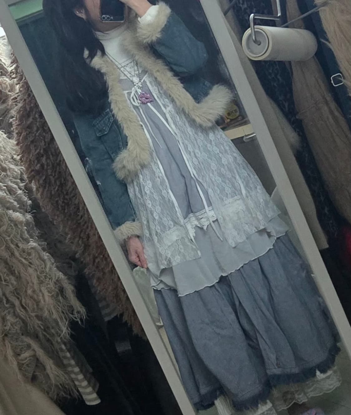 (((선가든 페어리 모리 코디셋 퍼청자켓 데님롱스커트)))) 상품이미지2