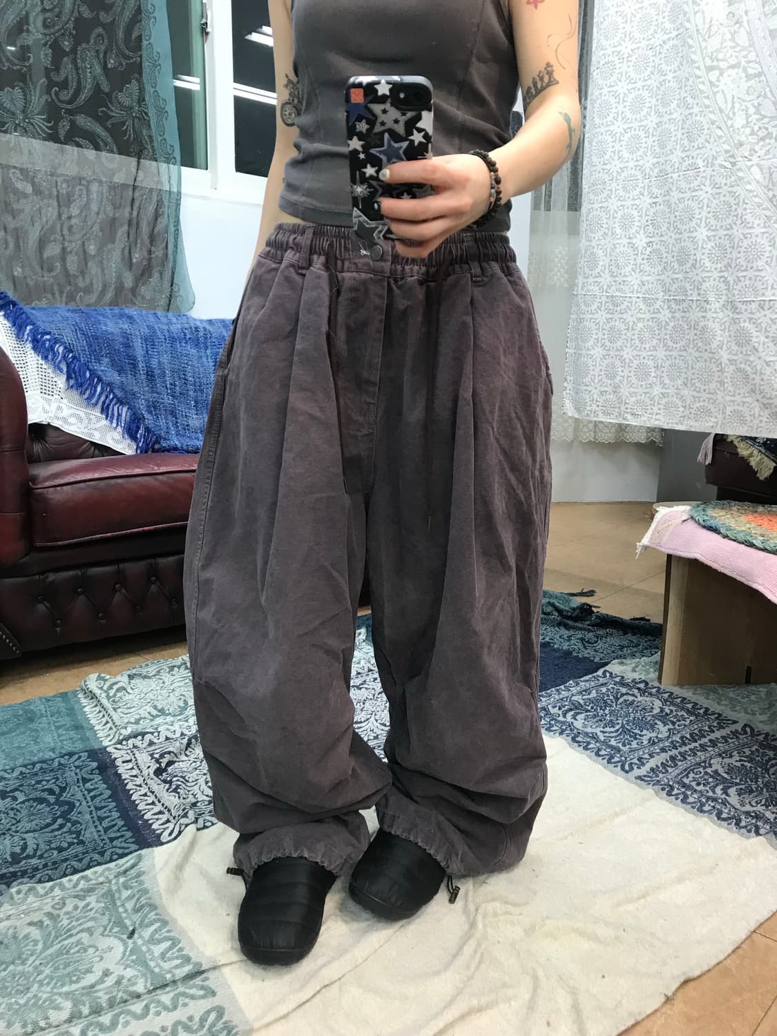 Otherfit 빈티지 퍼플 피그먼트 밴딩 핀턱 벌룬팬츠  상품이미지1