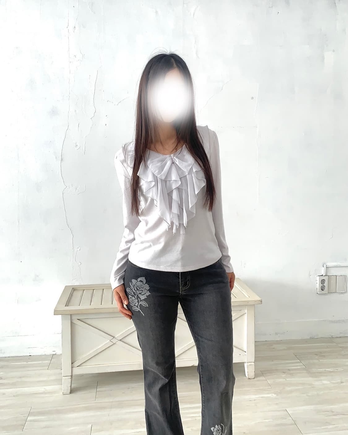 Flower Point Black Boots-cut Jeans 상품이미지4
