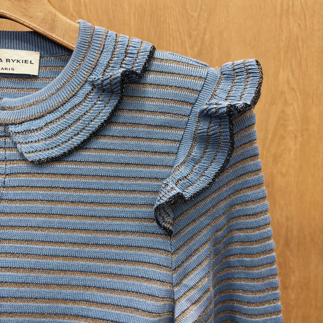 소니아 리키엘 라운드넥 니트 가디건 러플 골드 스트라이프 디테일 블루 상품이미지6