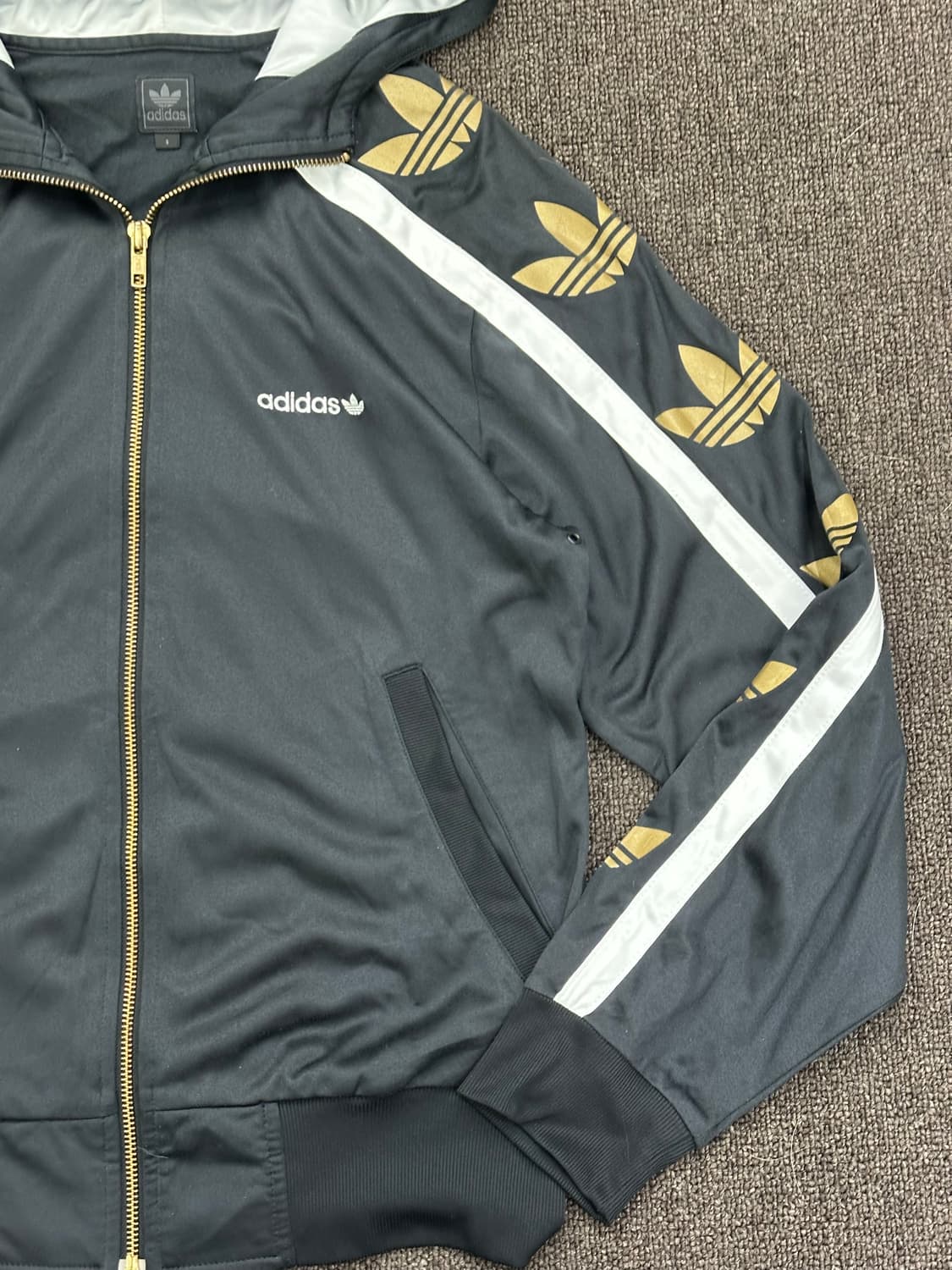 S)아디다스 빈티지 여성 골드 트레포일 로고 트랙탑 후드집업 상품이미지2