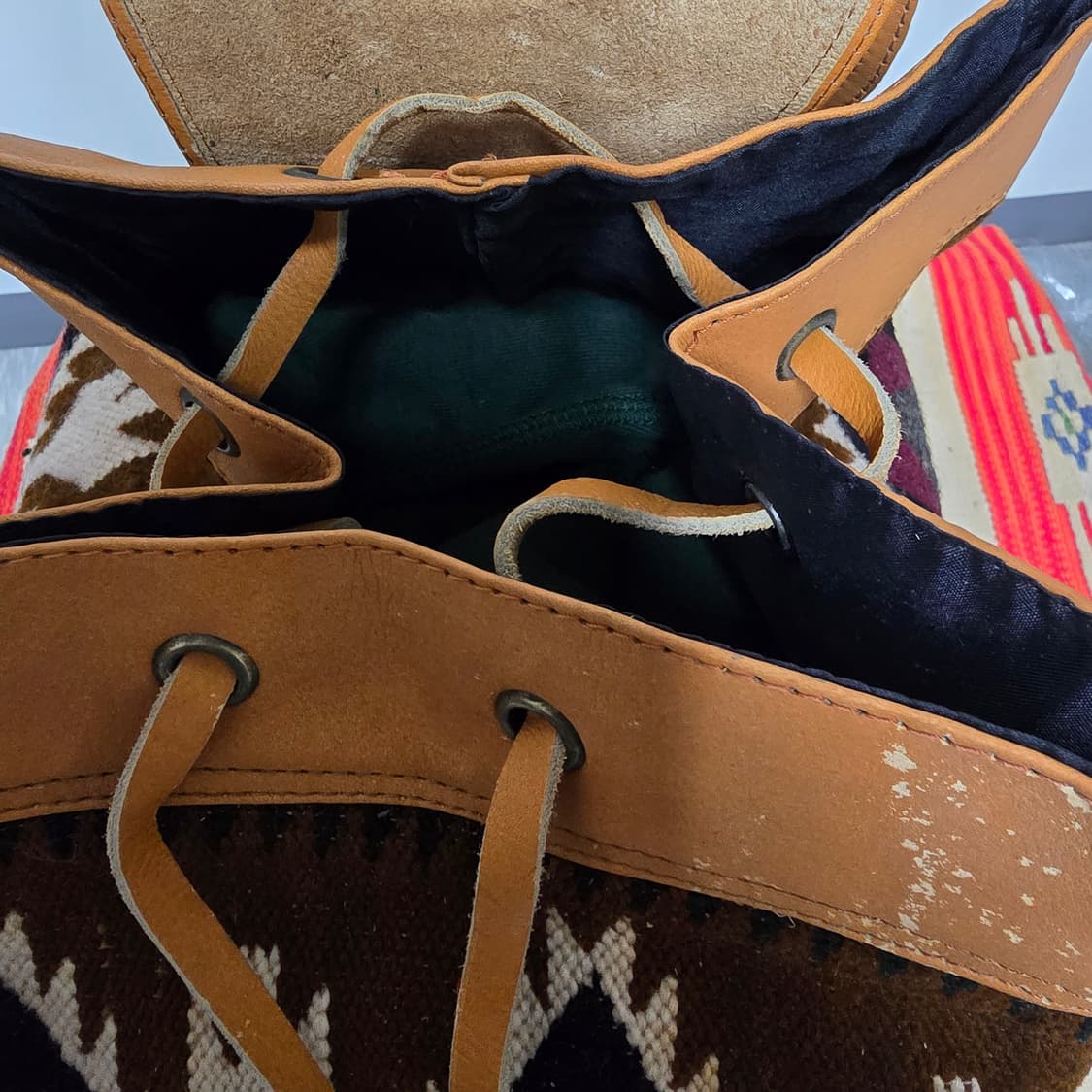 Vintage 핸드메이드 울 가죽 에스닉 백팩 상품이미지7