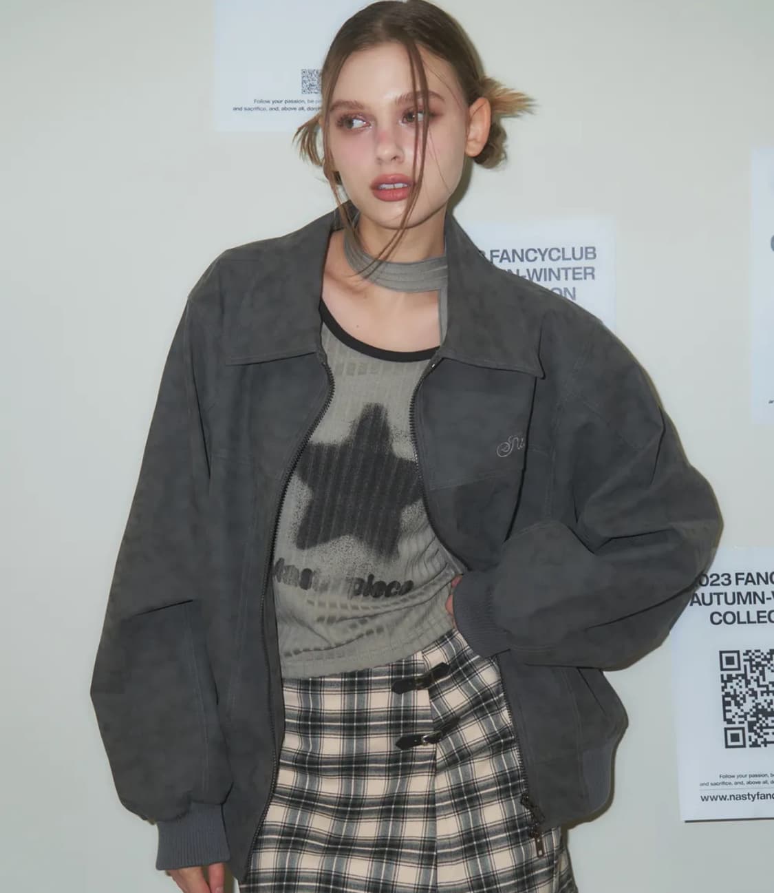 팬시클럽 하이드 스티치 레더자켓 그레이 상품이미지1