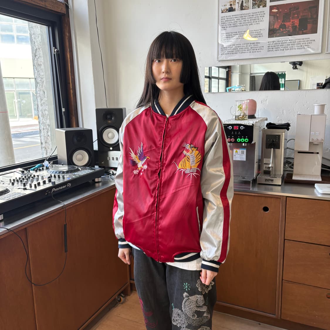 일본 빈티지 리버시블 레드/블랙 자수 스카쟌 상품이미지1