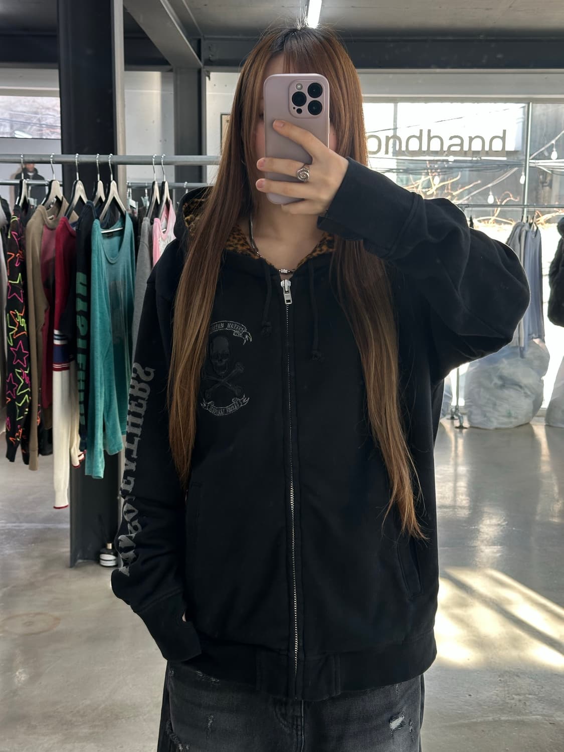 벤슨 스컬 넥핸드워머 레더호피 후드자켓 상품이미지3