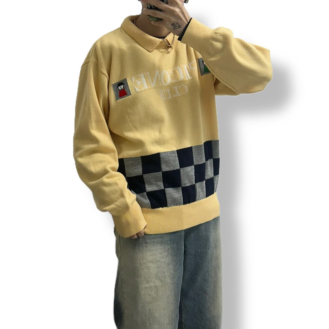 PICONE CLUB 체커보드 배색 니트 일본빈티지 상품이미지3