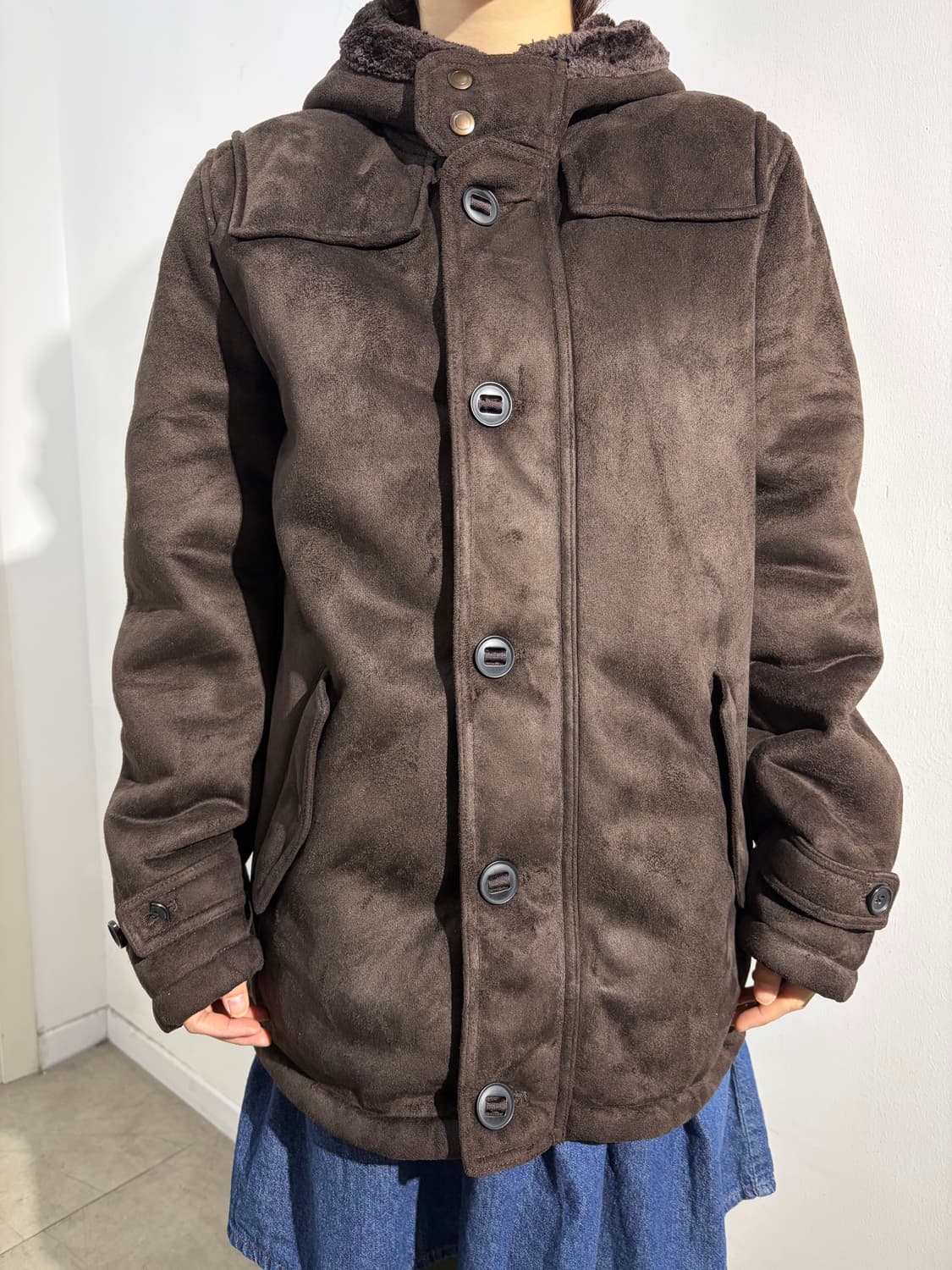 일본 빈티지 모리걸 브라운 무스탕 후드 코트 상품이미지1