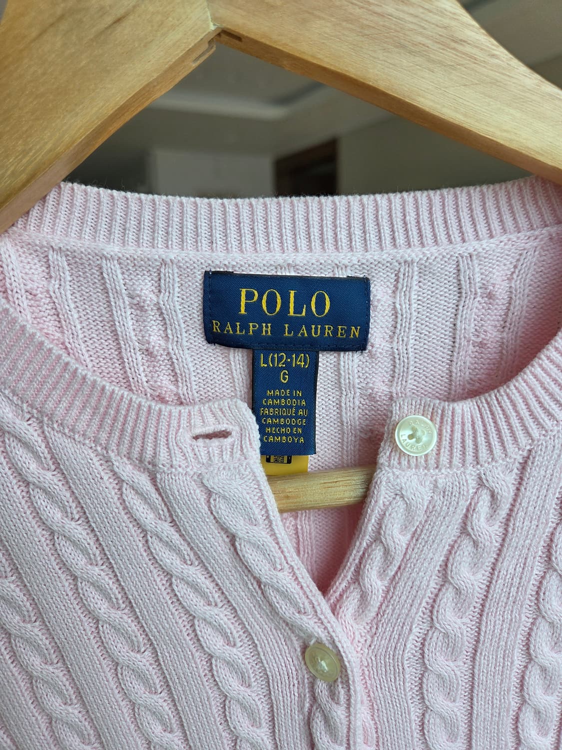 폴로 걸즈 L 핑크 케이블 니트 가디건 상품이미지2
