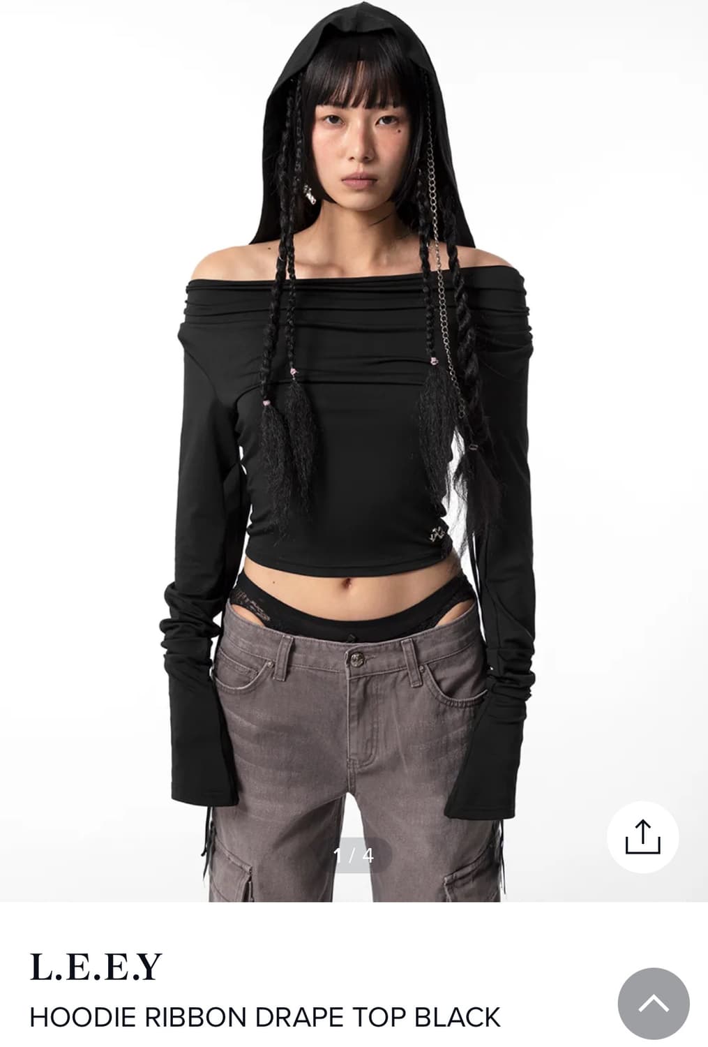 Leey hoodie ribbon drape top 엘이이와이 후디탑 상품이미지1