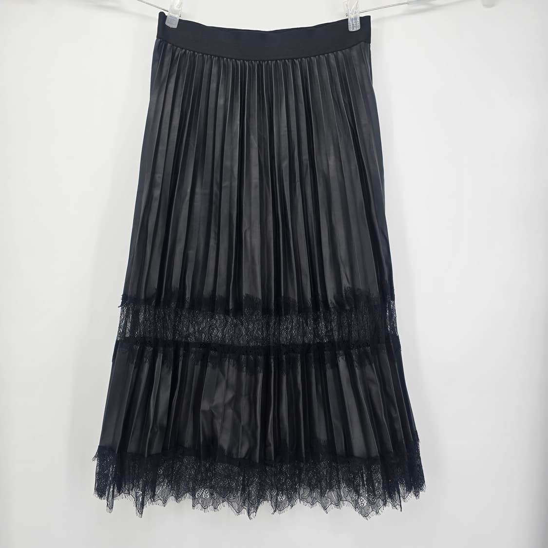 자라 블랙 레더 레이스 플리츠 롱 스커트 M 상품이미지1