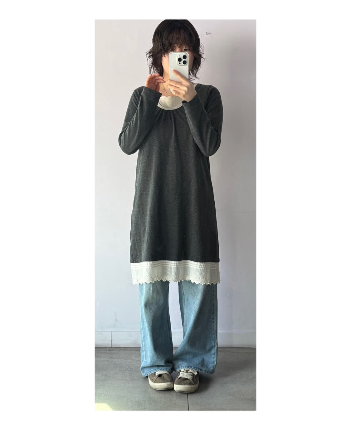 일본빈티지 차콜 레이스 롱슬리브 , 원피스, 코튼원피스 상품이미지5