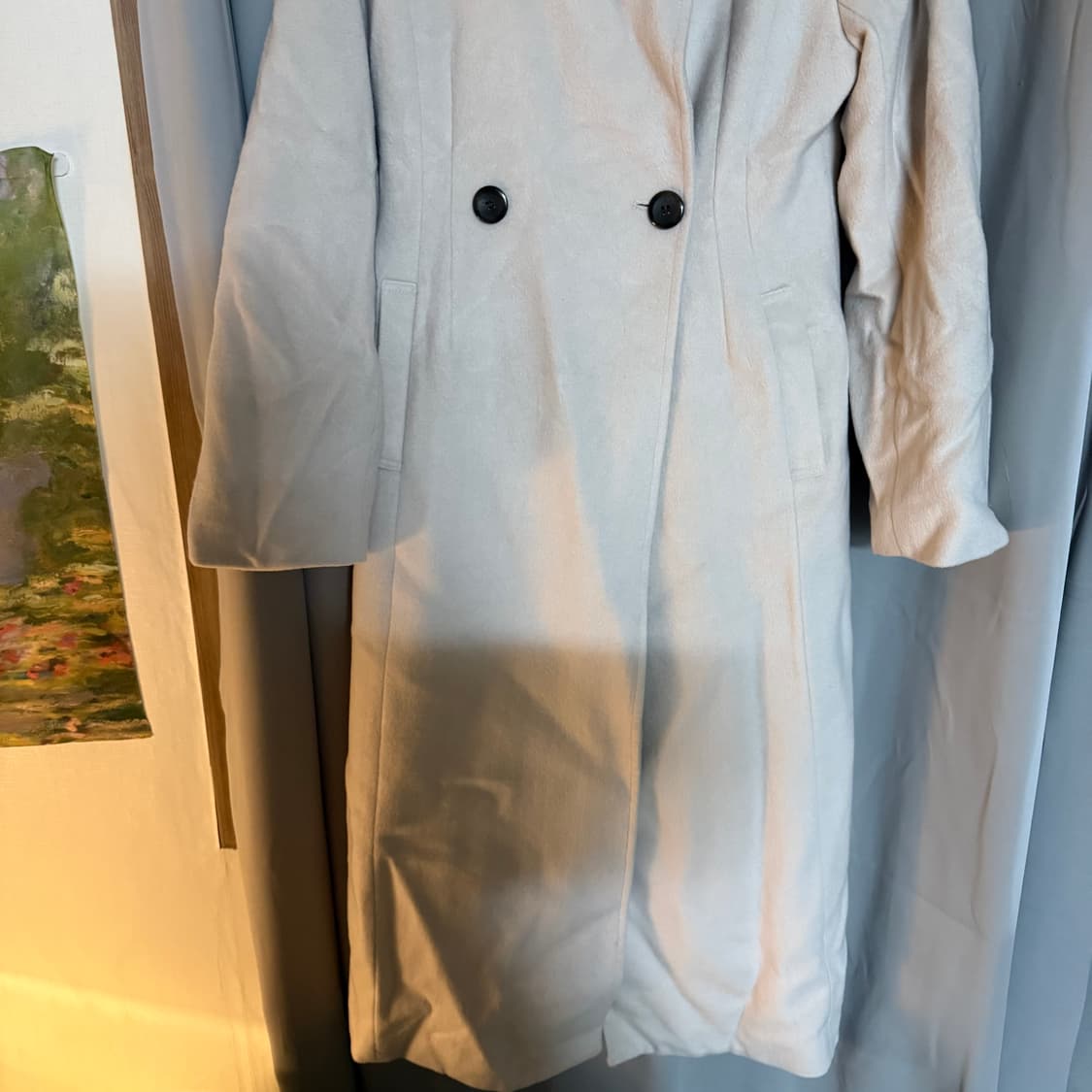 하이넥 투버튼 화이트 롱코트 울코트 상품이미지2