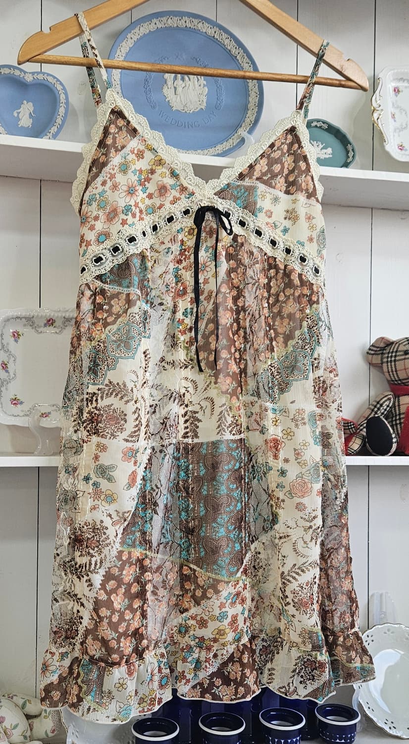 패치워크 플라워 쉬폰 슬립 원피스 상품이미지2