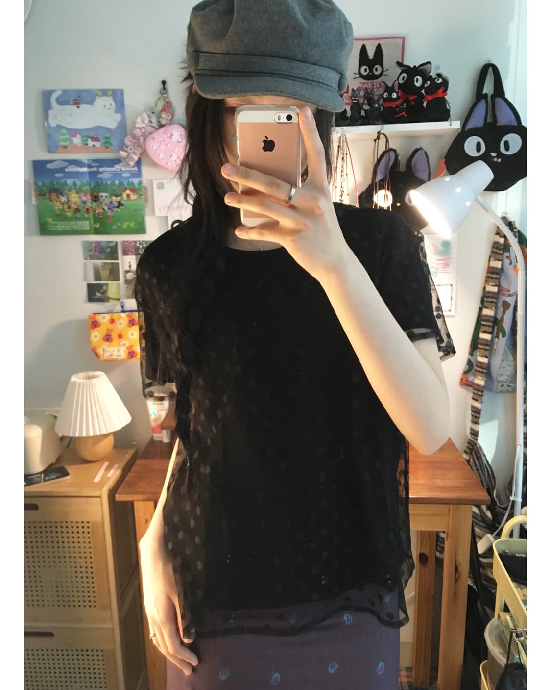 vintage sheer dot pattern mesh top black 상품이미지3