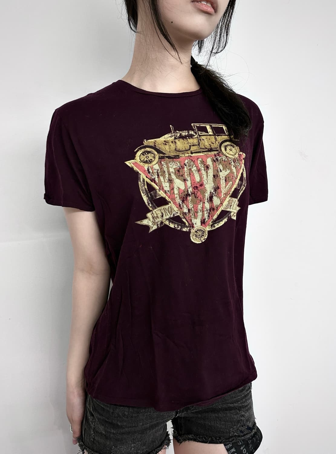 Burgundy Vintage Graphic T-shirts 상품이미지2