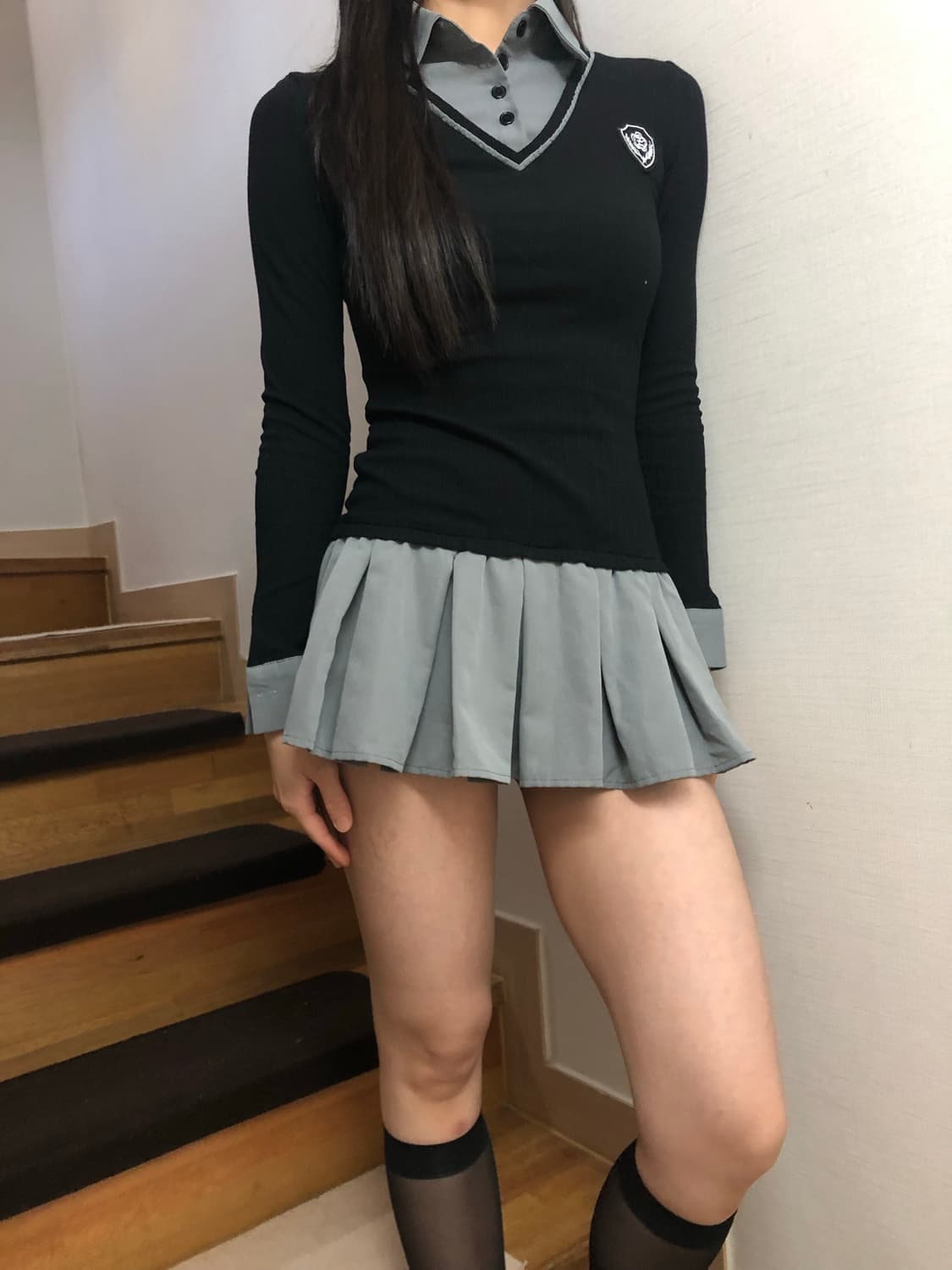 빈티지 그레이 니트 레이어드 플리츠 원피스 상품이미지4