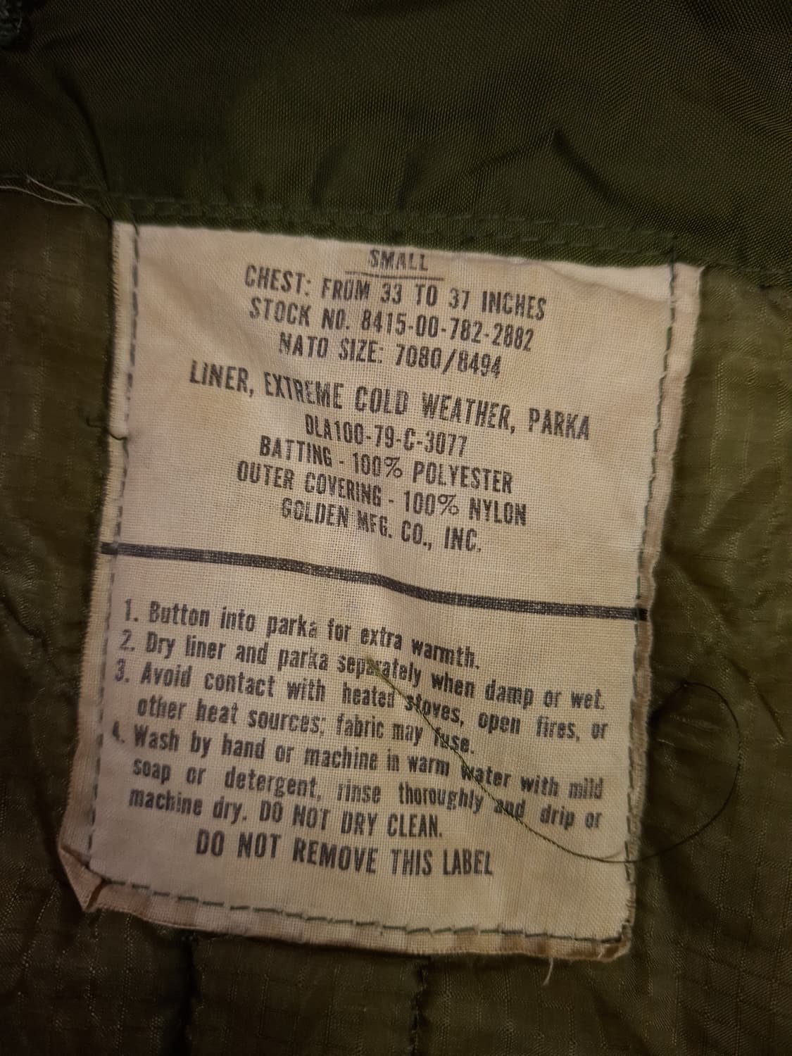 오리지날 미군 M-65 개파카 스몰사이즈 풀셋트 상품이미지3