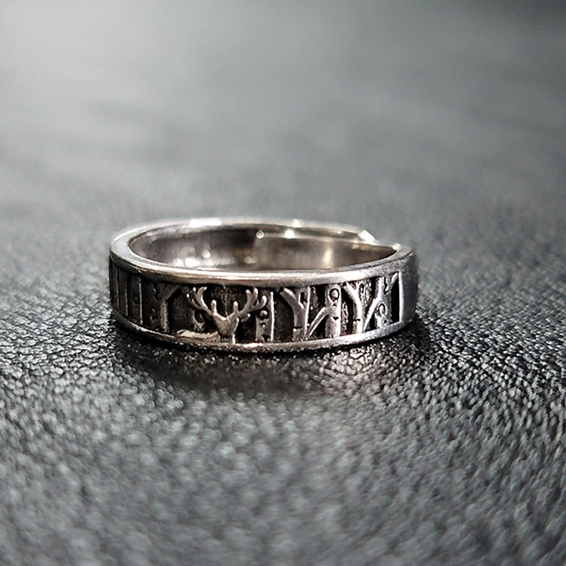 Shinrok 실버 남자 엔틱 빈티지 명품 고대 숲 사슴 반지 상품이미지3