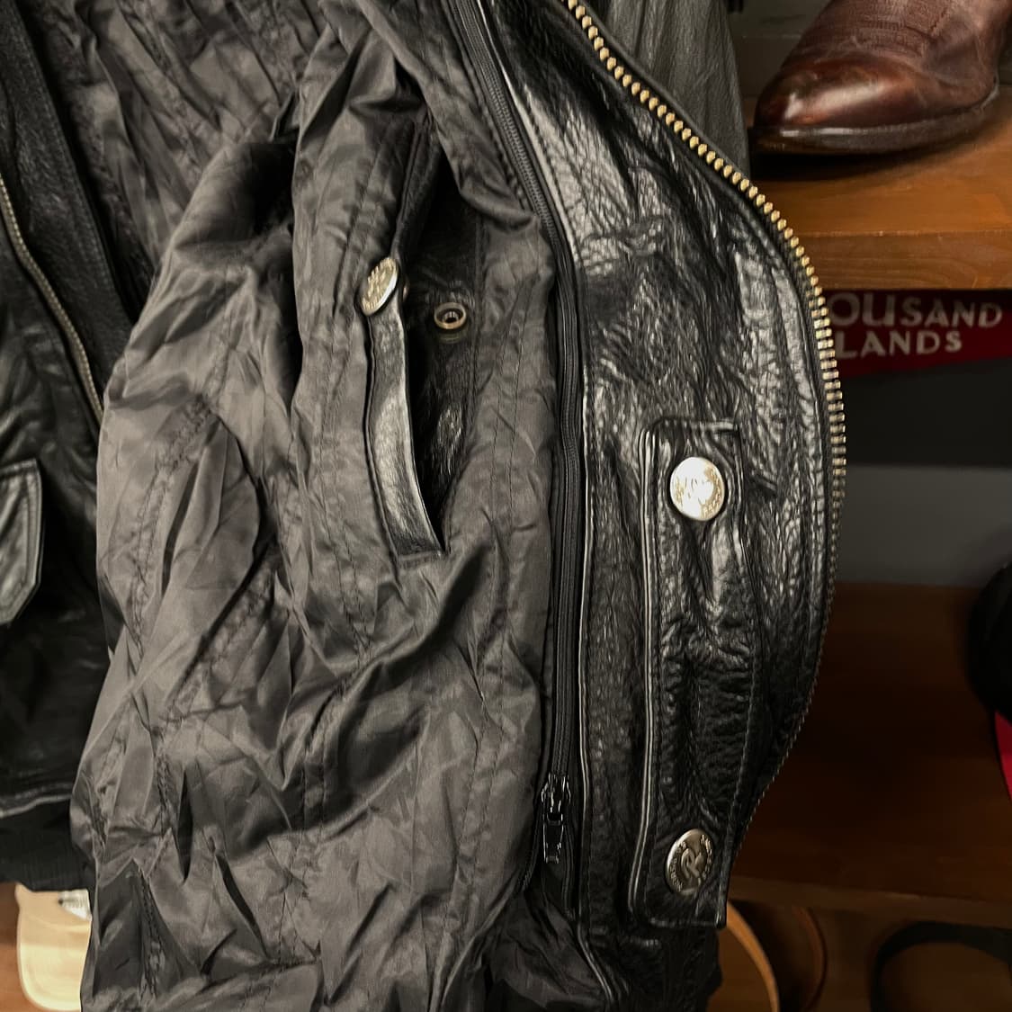 90s Red Skins 빈티지 클로딩 봄버 송아지 가죽 자켓 상품이미지6