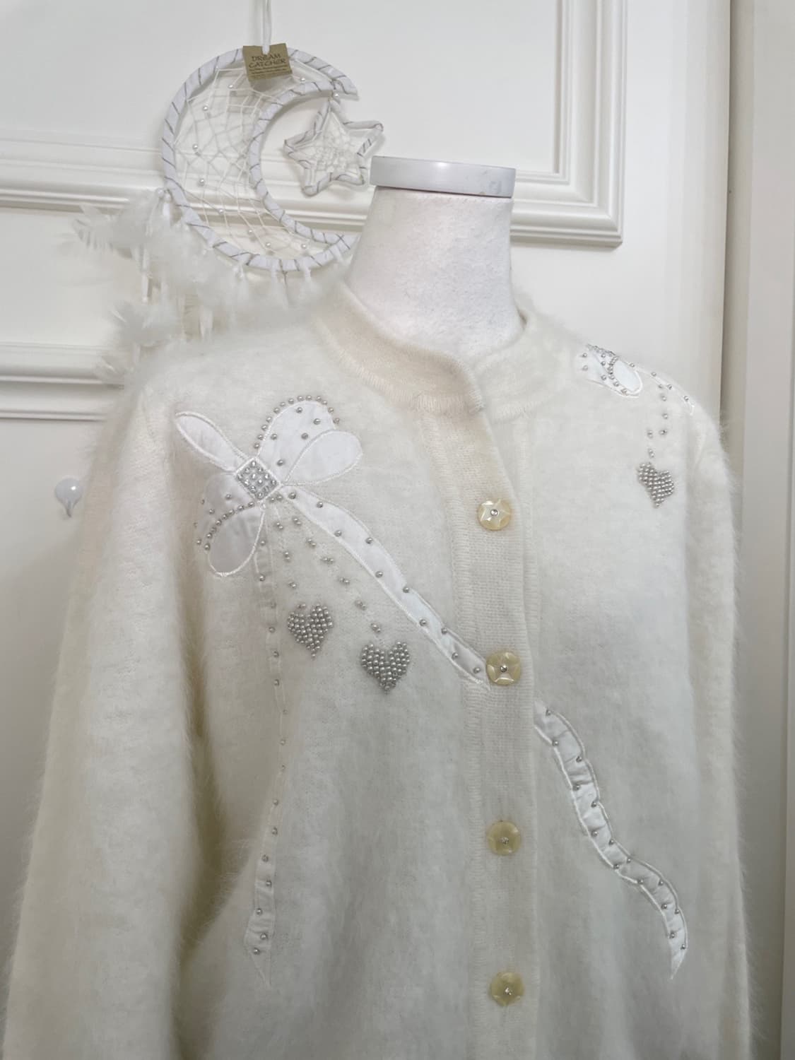 white bow pearl cubic point lovely cardi 상품이미지7