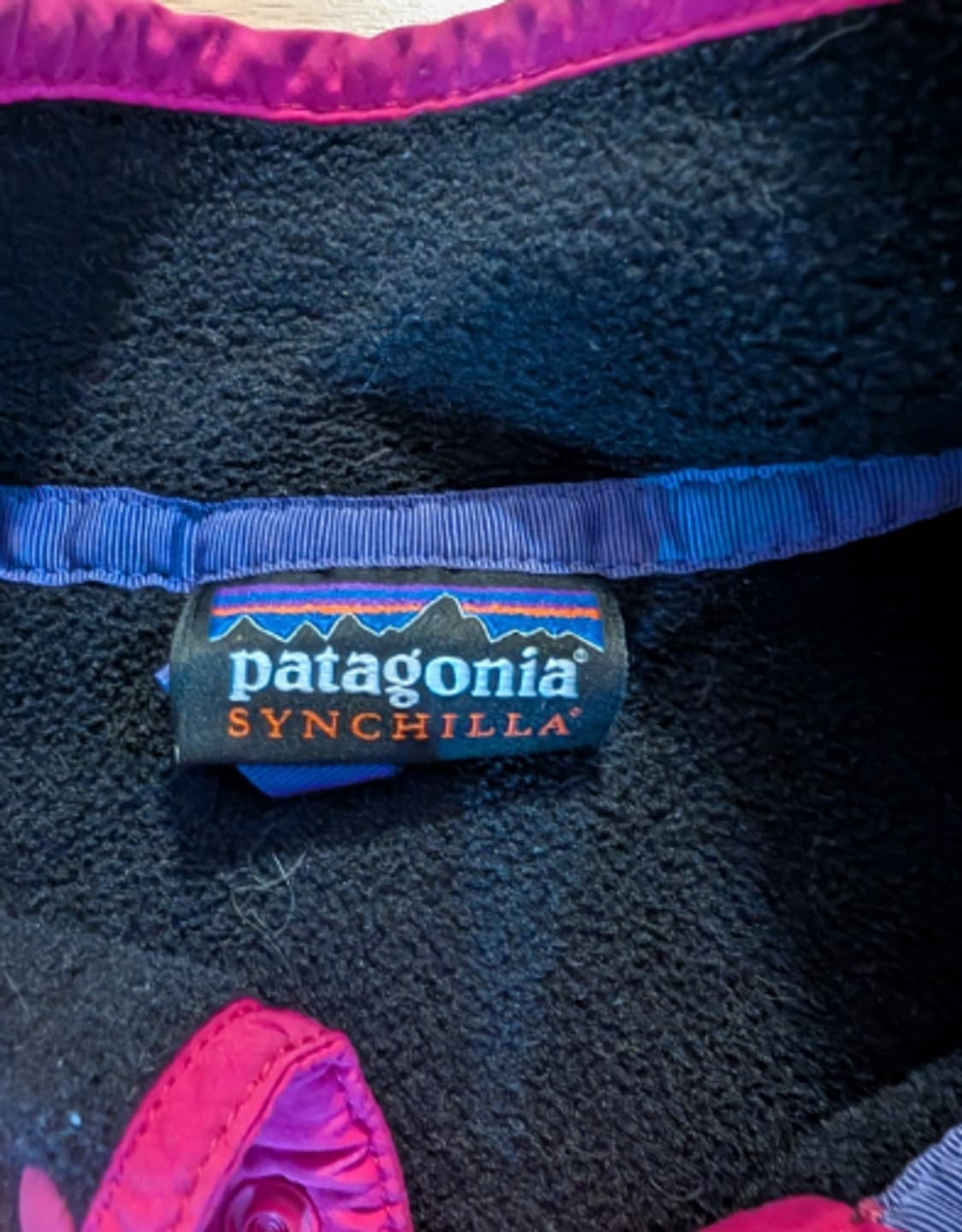 파타고니아 신칠라 스냅 플리스 풀오버 여성용 XL 블랙 핑크 트림 상품이미지6