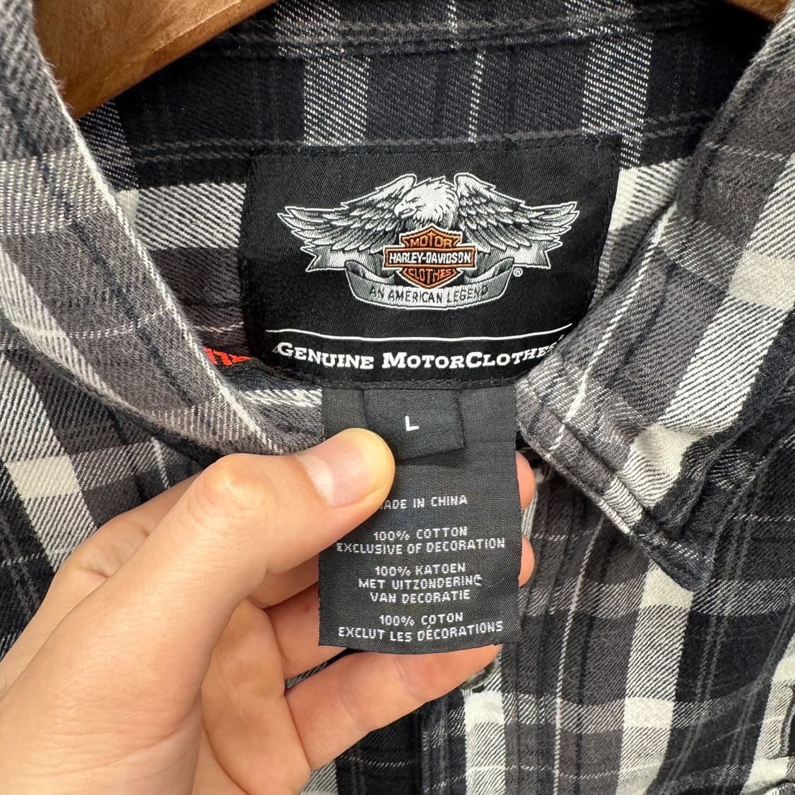 할리데이비슨 긴팔 체크 셔츠 이니셜 로고 포인트 블랙 화이트 상품이미지7