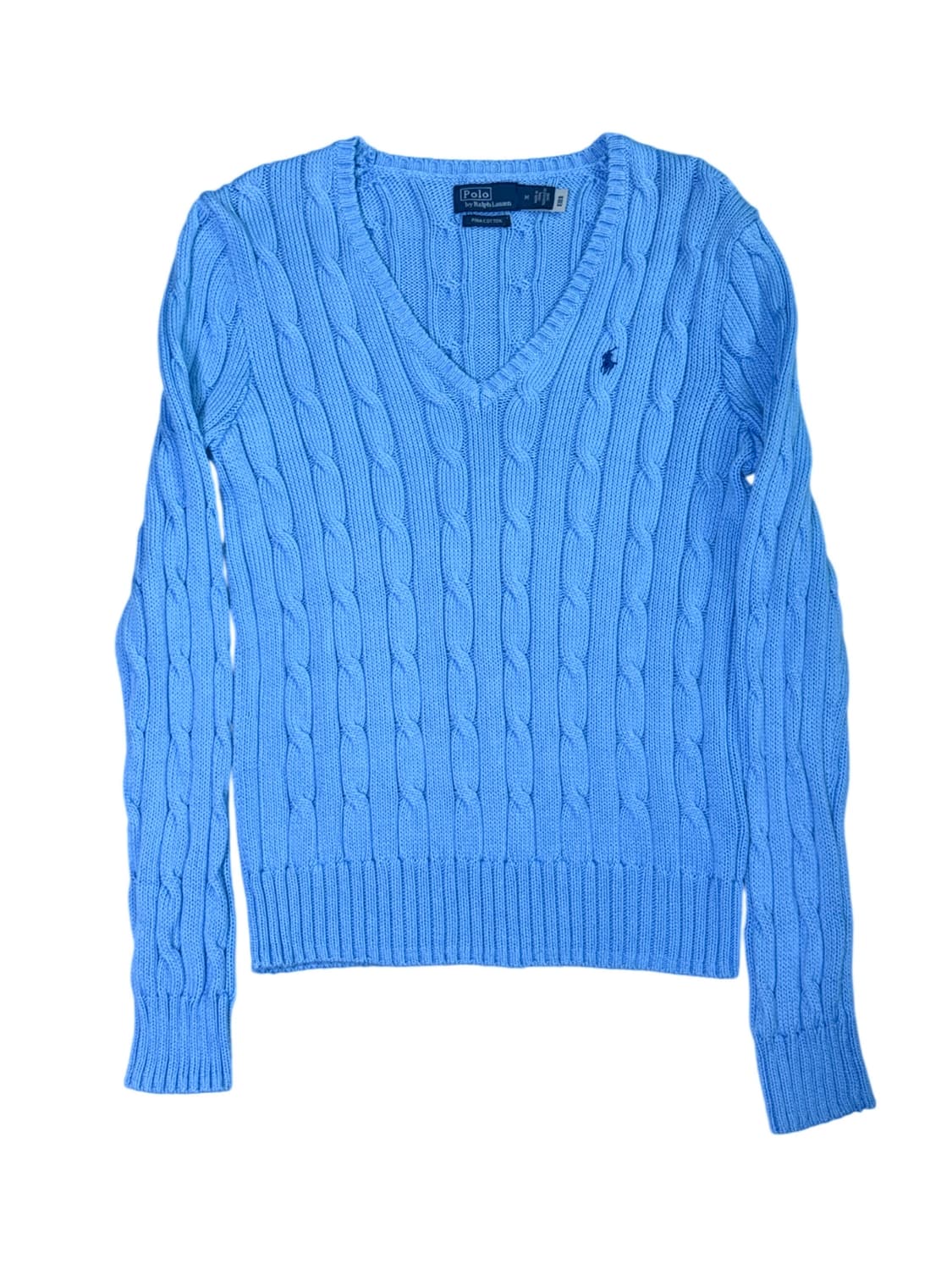(무배) 폴로 랄프로렌 브이넥 케이블 니트 QR정품 라이트 블루 상품이미지1